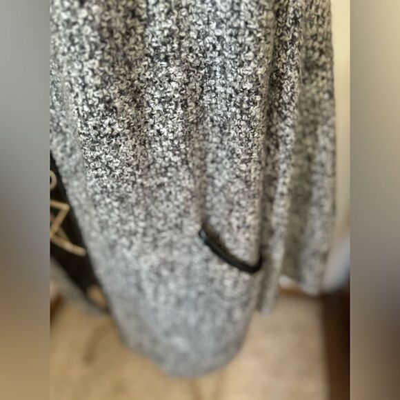 Zara black & white open jacket faux leather trim pockets size S 6873/129/064/S - Picture 11 of 12